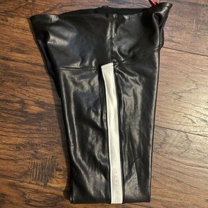 Faux Leather Stripped Black Spanx Leggings. Size Lg.